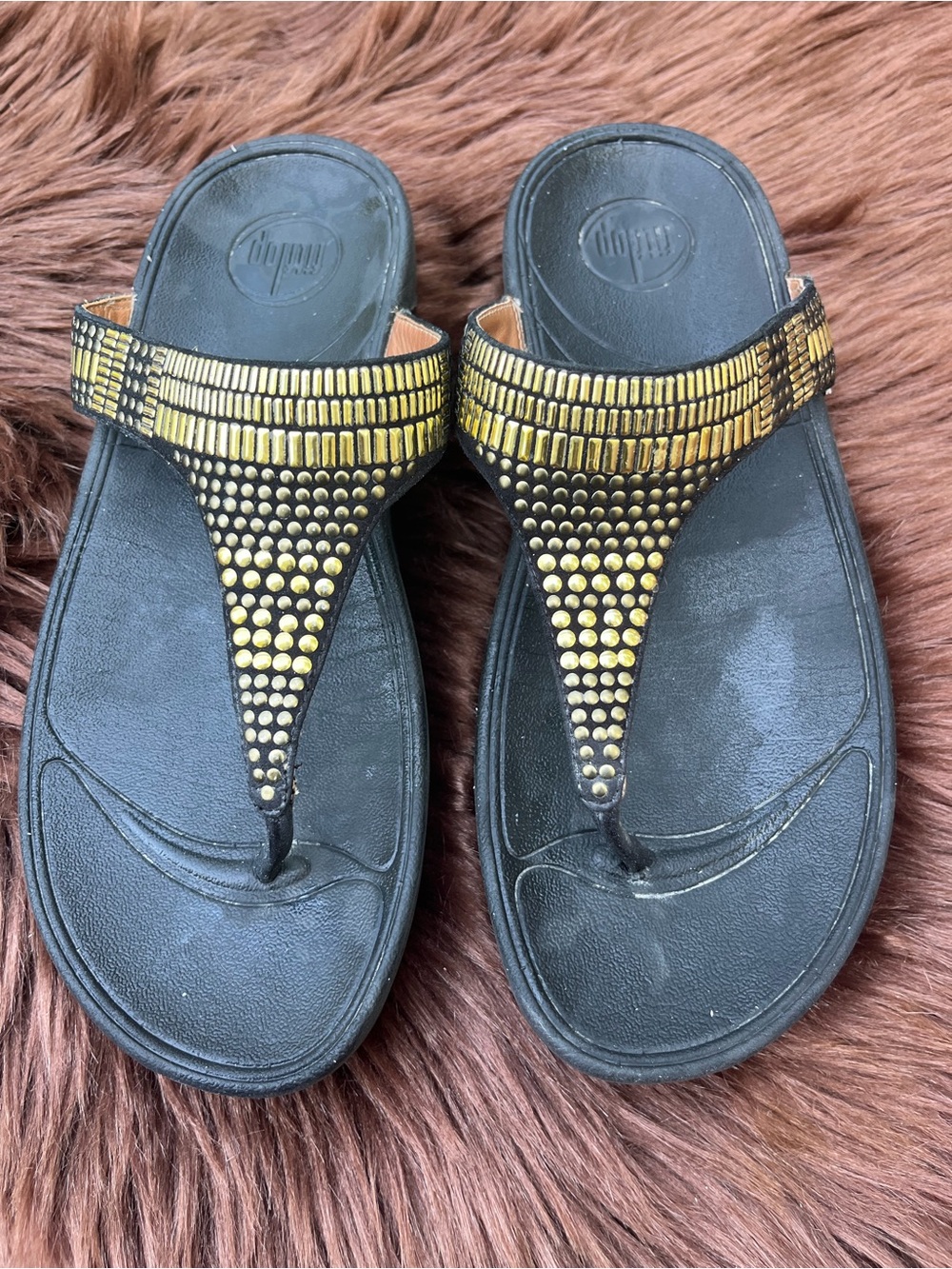 FitFlop "Aztek Chada" Gold Studded Thong Sandals